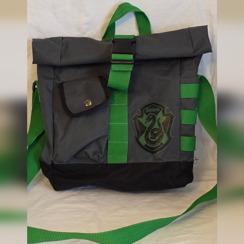 Gray and Green Backpack with Crest